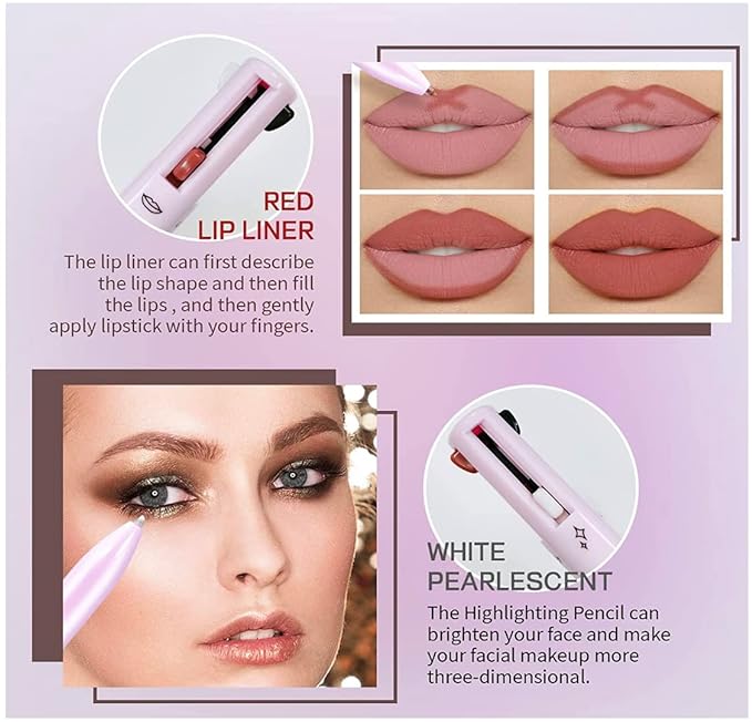 4-in-1 Makeup Pen, Lip Liner, Highlighter And Eyeliner And Eyebrow Pencil 4 In 1 Multipurpose Pen
